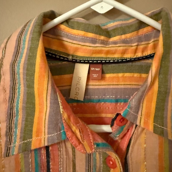 Anthropologie Pilcro long sleeve boyfriend striped shirt & smoked top set - Picture 5 of 10